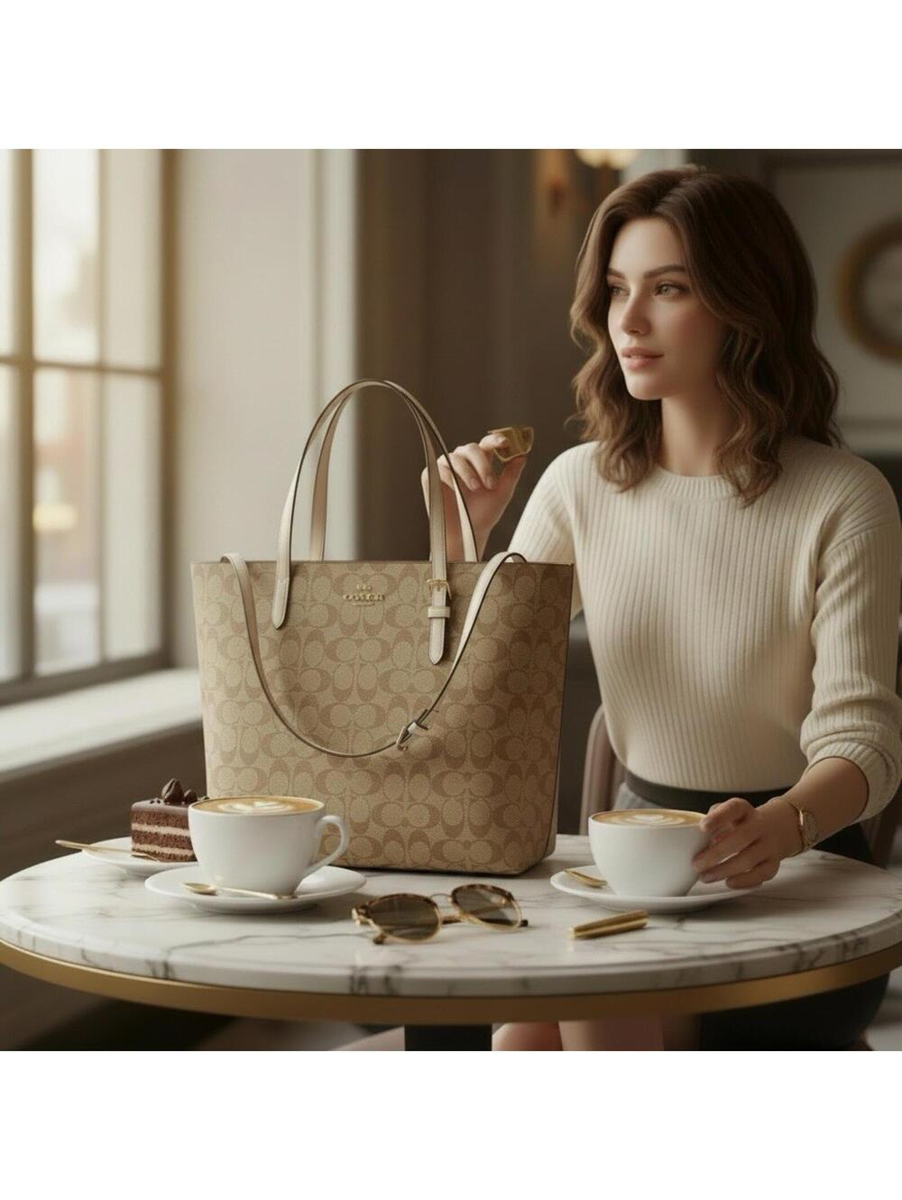 Coach City Tote Bag in Signature Canvas Light Khaki Chalk 5696 Excellent Conditn
